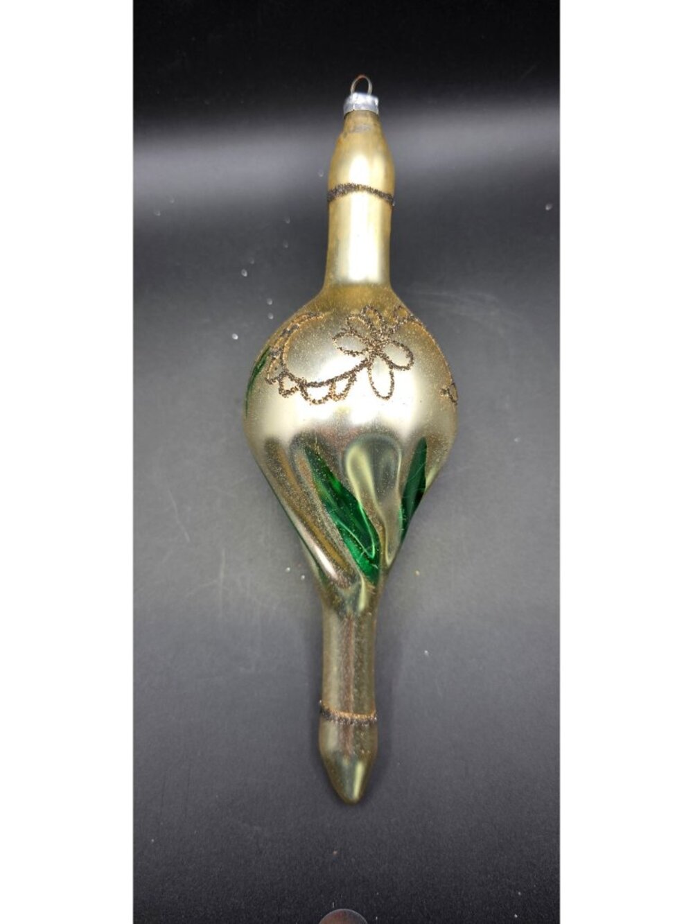 Rare Jumbo 8" Vintage Gold Finial Mica Glass Christmas Ornament West Germany